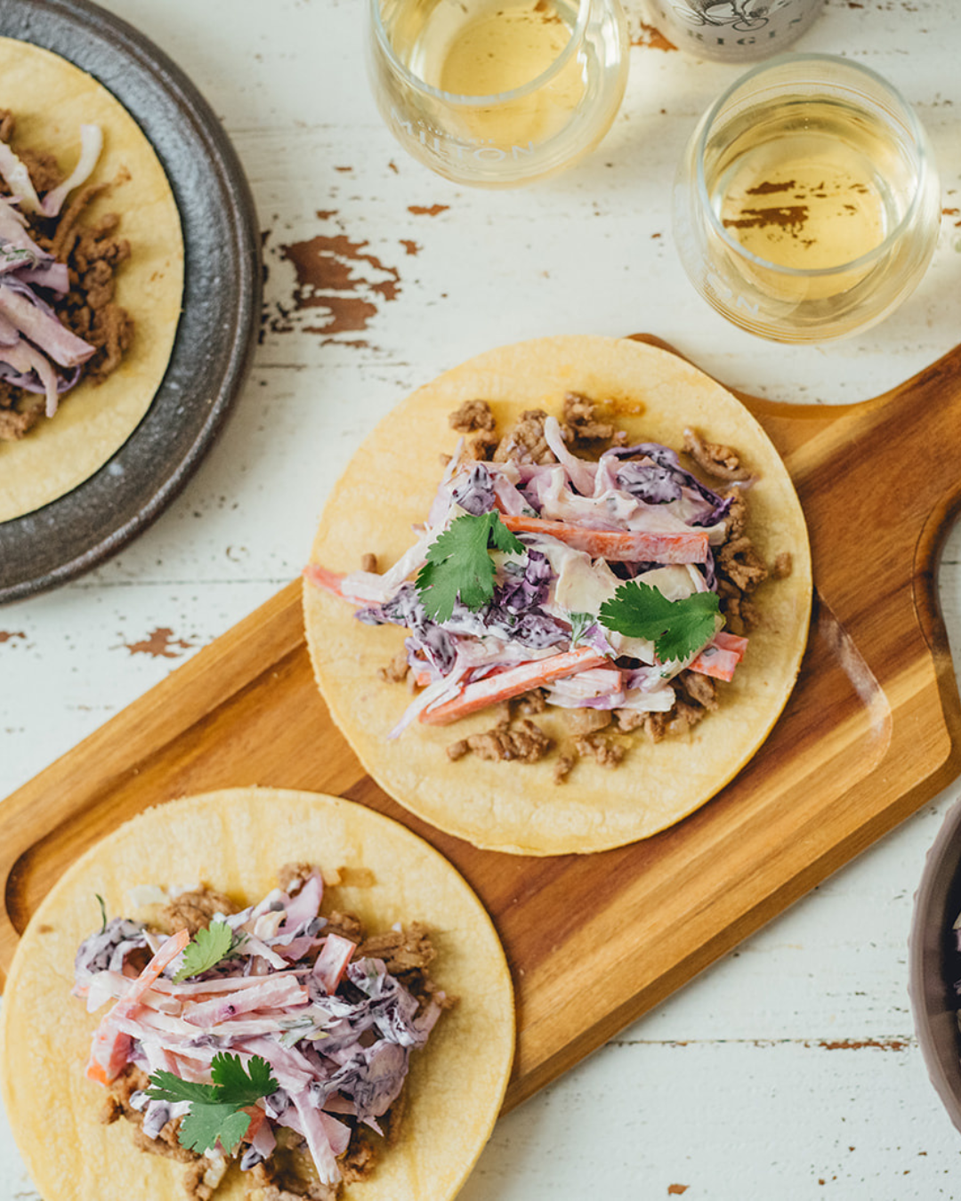 Tacos au porc avec salade de chou aux pommes